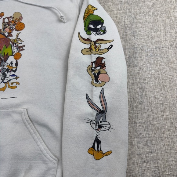 Vintage Space Jam Looney Tunes Hoodie White Cartoon Movie Pullover Men's S - Picture 3 of 16